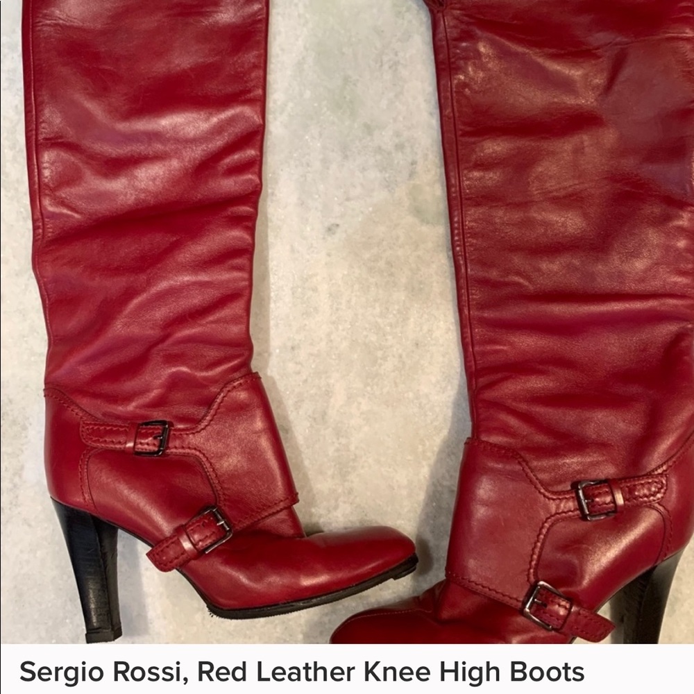 Sergio Rossi Knee High red leather boots